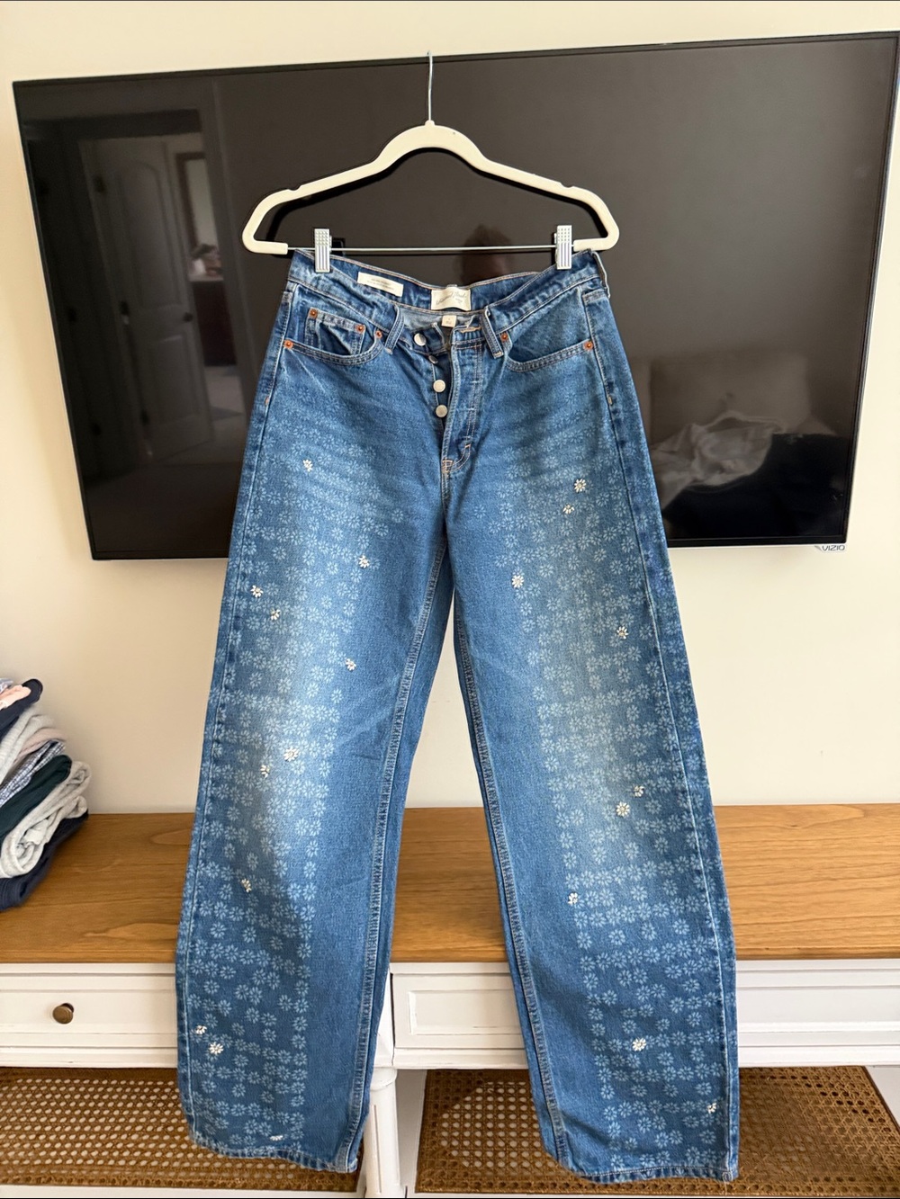 a new day Blue Floral Print Boyfriend Jeans